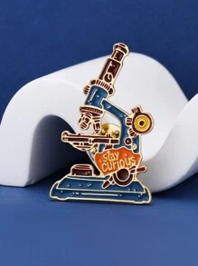 1pc Exquisite Science Microscope Lab Enamel Pins Brooch Fun Biology Chemistry Stay Curious Lapel Lanyard Coat Bag Badge Accessories For Students Women Men Colleagues Friends Collection