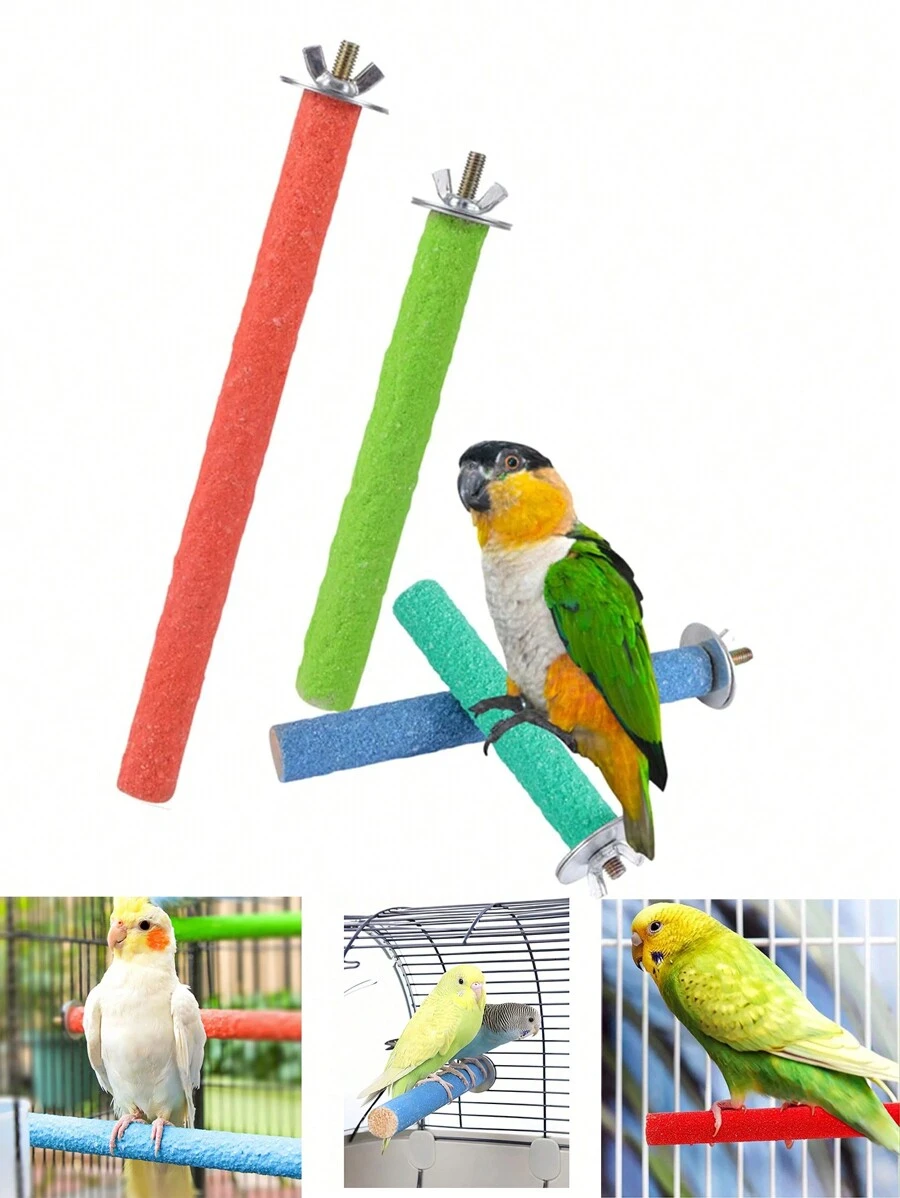 1pc Parrots Colored Sanding Station Bars With Grinding Claw Stick,Pet Birdcage Standing Rod Toy,Birdcage Accessory,Grinder,Bird Training Supplies,Perches Stand,For Parrot, Thrush And Peony Bird To Bite And Grind Their Beaks And Claws, Bird Perching Stand Accessory,Small Parrots, Parakeets, Cockatiels, Lovebirds Chewing Stick,Random Color - Multicolor - View 1