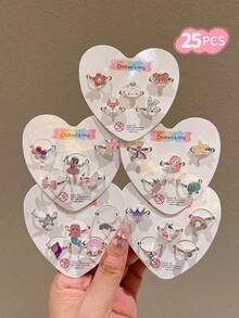 25pcs/Pack Girls' Colorful Cartoon Adjustable Rings - Multicolor - View 7