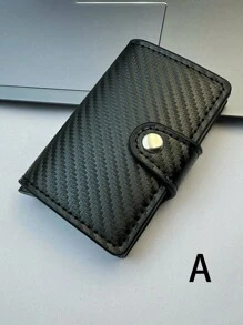 1件时尚男士钱包仿碳纤维卡盒自动弹起铝合金RFID卡盒防盗刷卡夹防消磁卡包屏蔽