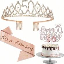 4pcs/Set Crown + Sash + Digital Candle + Happy Birthday Strip 10th 13th 16th 18th 21th 30th 40th 50th 60th 70th 80th Birthday Decorations - Including Birthday Sash, 13th Birthday Rhinestone Crown/Tiara, Birthday Party Accessories Candles And Cake Toppers, Rose Gold Maiden Gift Birthday Celebration Headband For Women,Christmas