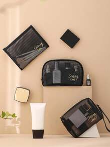 1 túi đựng đồ trang điểm họa tiết chữ cái, túi đựng đồ trang điểm bằng polyamide hiện đại dùng cho gia đình và du lịch, dùng cho kỳ nghỉ bãi biển, bộ sưu tập phòng tắm, bộ sưu tập phòng ngủ, dung tích lớn - màu đen - Xem 6