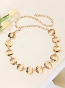 1件女士金属金色镂空圆形镜面腰链，可调节时尚腰带，适合日常、派对和送礼，夏季、学校、秋季、万圣节 - XY1053 - 查看 3