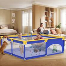 Froadp Baby Playpen 127x127cm/150x180cm/180x200cm Baby Playpen With 50 Play Balls, 1 Activity Grid And 4 Pull Rings Portable Small Playpen For Children, Blue Animals/Grey Spacer - Màu xanh lam - Xem 10