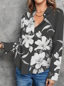 New European And American Fashion Print Long Sleeve Blouse For Women, Summer And Autumn