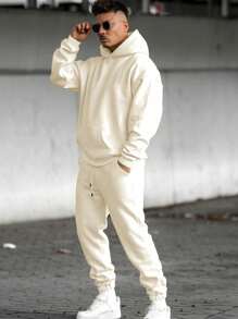 2pcs Men's Solid Color Sweatshirt And Sweatpants Set, Fall/Winter