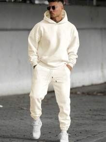 2pcs Men's Solid Color Sweatshirt And Sweatpants Set, Fall/Winter