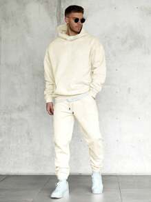 2pcs Men's Solid Color Sweatshirt And Sweatpants Set, Fall/Winter
