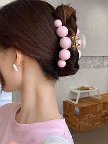 1 pieza Pinza de pelo negra con perla falsa blanca, accesorio para peinado de uso diario - Blanco y Negro - Ver 3