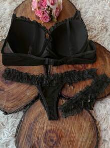 Luxury Lingerie Legging Set Thong Panties Sensual Lingerie Bra With Padded Bra With Persex Legging - màu đen - Xem 2