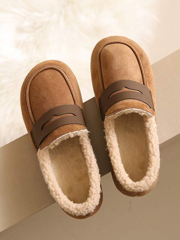 Damen braune weite Große Größen Winter Plüsch Slip-On rutschfeste Lässig Work Flats