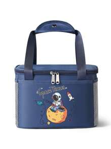 返校最喜爱的宇航员卡通印花午餐袋 - 双层隔热可重复使用的午餐袋，隔热效果极佳 - 非常适合工作、野餐、学校和旅行，让您的食物保持新鲜美味