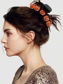 南瓜头夹，1 个万圣节南瓜发夹，大而有趣的发夹，橙色南瓜帽精致设计爪夹，角色扮演发夹，女士和女孩的发饰 - 彩色 - 查看 3