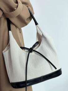 Torba na ramię Bowknot Niche Canvas Patchwork z dużą pojemnością, prosta, modna dojazdowa, przenośna torba typu tote