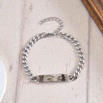 1pc Personalized Photo Couple Bracelet, Engraved Picture Stainless Steel Jewelry, Gift For Boyfriend Couples On Valentine's Day Black, Silver, Gold Stylish, Vintage, Contracted, Simple, Unisex, Punk Boyfriend, Girlfriend, Dad, Mom, Family, Friends, Pets, Grandparents, Son, Daughter For Anniversaries, For Birthdays, For Daily Wear, For Prom, For Valentine's Day, For Weddings, Black, Silver, Gold, Stylish, Colorful, Vintage, Simple, Unisex, Casual, Cuties, Ideal Gifts For Her, Her, Boyfriend, Girlfriend, Dad, Mom, Family, Friends, For Anniversaries, For Birthdays, For Prom, For Party,New Year Glamour