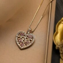 1pc Fashion Luxury Colorful Cubic Zirconia Heart Pendant Necklace, Elegant Jewelry Gift For Girlfriend, Party - Multicolor - View 3