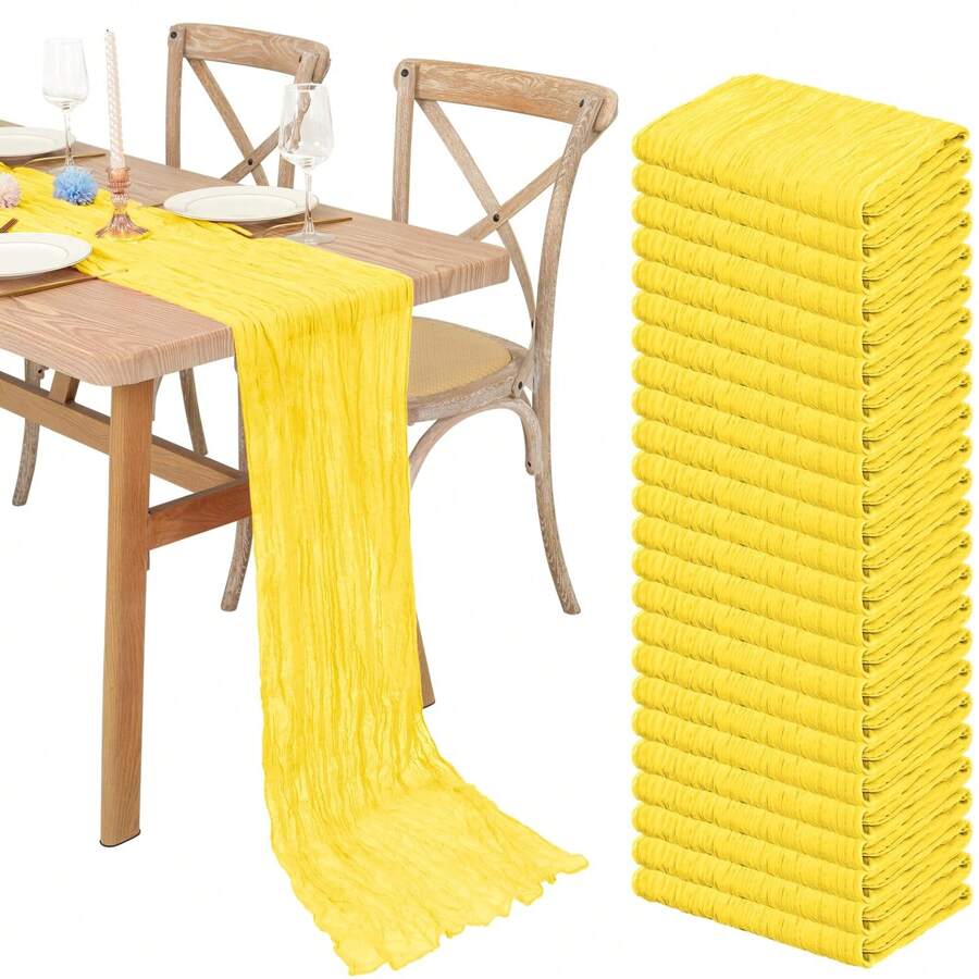 24 Pack  Cheesecloth Table Runner Gauze Table Runner 21.5 X 120Inch Long Semi-Sheer Table Runner Boho Or Rustic Wedding Table Decor For Wedding Decor Arch Draping Bridal Shower Party - Màu vàng - Xem 1