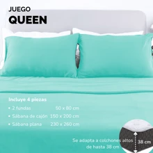Juego De Sábanas Queen Térmicas Tela Polar Color Liso ideal para el invierno y noches frías - Verde Agua - Ver 2