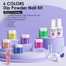 Lavender Violets® 6 couleurs système de poudre de trempage néon couleur chaude français Nail Art manucure poudre de trempage poudre à ongles 2 en 1 base et couche de finition activateur lime à ongles M205