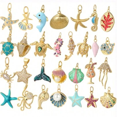 1pc DIY Seashell, Sea Turtle, Starfish, Octopus, Seahorse, Whale Pendant Charm, Summer Beach Elegant Jewelry For Women & Girls