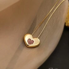 1pc Fashion Luxury Colorful Cubic Zirconia Heart Pendant Necklace, Elegant Jewelry Gift For Girlfriend, Party - Multicolor - View 4