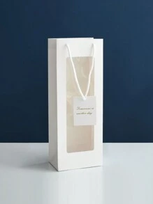 1 个带窗口礼品袋，可容纳单瓶葡萄酒，适合生日、乔迁或宴会、圣诞节情人节 - 彩色 - 查看 11