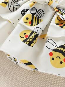 2 piezas/set Elegante y dulce recién nacido niña bebé mariposa estampada volantes volantes vestido y diadema conjunto, para uso casual diario, fiesta de vacaciones - Multicolor - Ver 8
