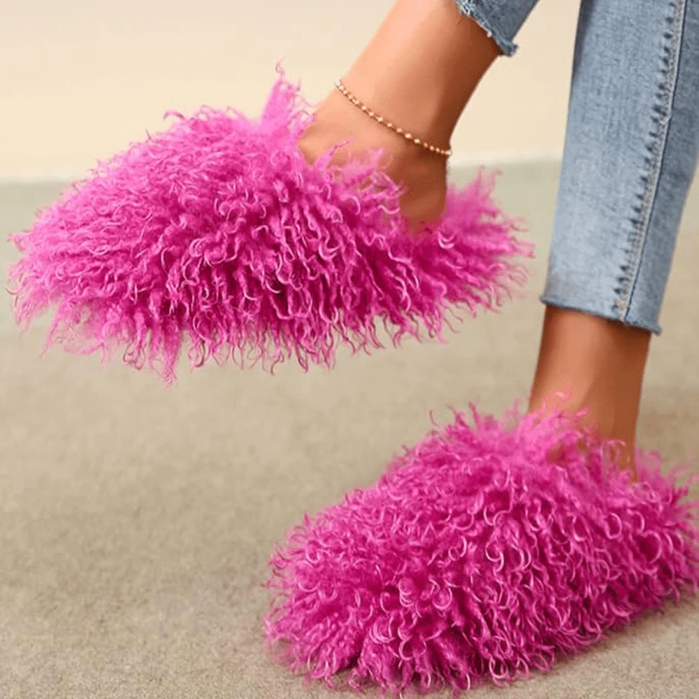 Women's Plush Faux Fur Slippers - Fluffy And Warm Slide-On Slipper For Cozy Comfort - Rusty Rose - View 1