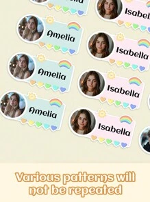 60pcs Custom Personalized Kids Fun Selfie Photo DIY Face Name ID Cartoon Nursery Vinyl Backpack Cute Themed Stickers Gift School Supply Students Lunchbox Label Classroom Stationery Tags Label Nam Waterproof, Seal, No-Iron, Reusable, Adhesive Exquisite, Cute, Adorable, Colorful Custom, Personalized, Unique Ideal Gifts For Him Her, Family, Friends, Son, Daughter, School Students, Kids For Anniversaries, For Children's Day, For Birthdays School, Home