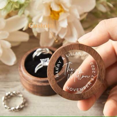 Caixa de madeira personalizada para anéis, caixa redonda para anel de noivado, caixa dupla para alianças, caixa de anéis personalizada, caixa para alianças de casamento, caixa para anel de noivado, caixa de joias, organizador de joias para mulheres e meninas, ideal para a volta às aulas, decoração de casa, caixas de joias personalizadas, decoração de casa, casa e decoração, decoração de outono, harmonia no lar.