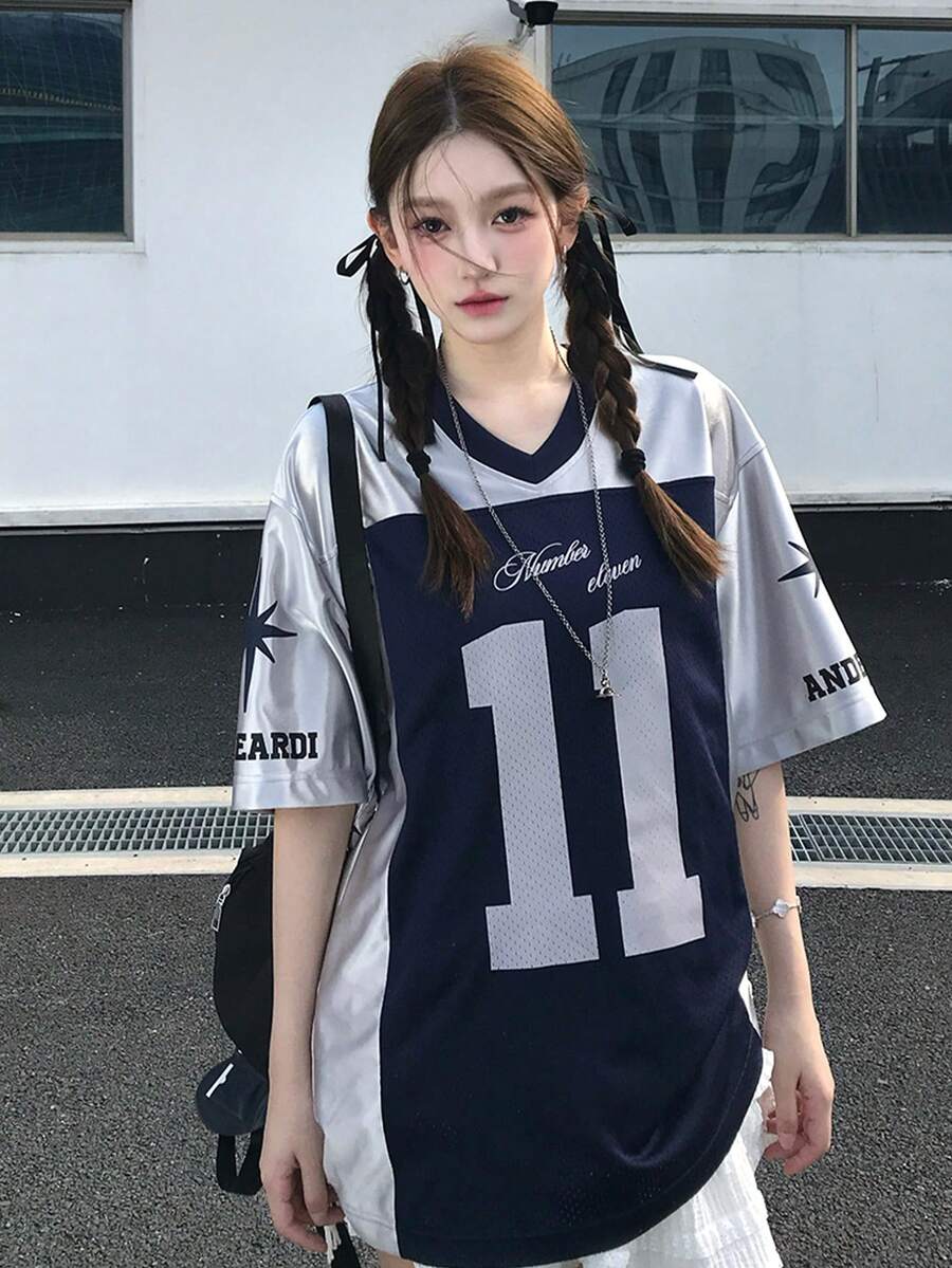 短袖休闲风设计 T 恤，夏季 - 銀色 - 查看 1