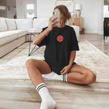 Women's Blouse T-Shirt Short Sleeve Printed Blouse Love Your - 黑色 - 查看 1