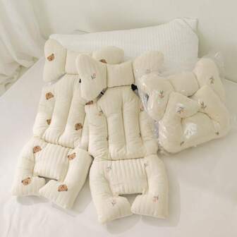 1 件婴儿推车厚垫，可爱刺绣米色婴儿推车靠背垫，婴儿车配件