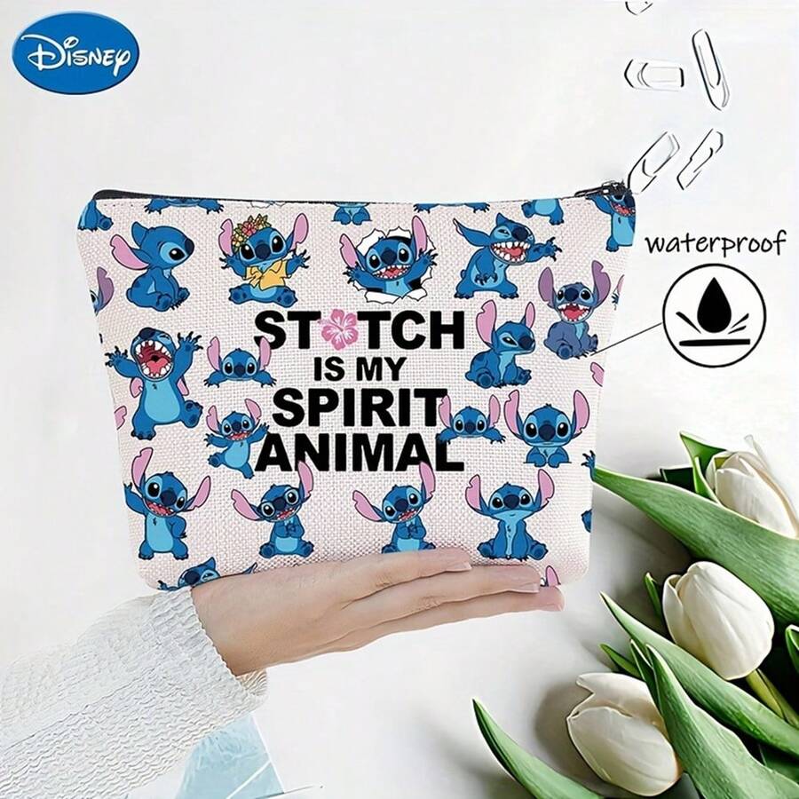 POTDEMIEL 1Pc Stitch Spirit Animal Makeup Pouch - Cute Multifunctional Zipper Bag With Soft Fabric, Spacious Interior, Zipper - Perfect For Women, Travel, And Everyday Use Hangers - Multicolor - View 1