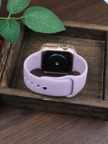Compatible With Apple Watch Bands And Cases Of 38mm, 40mm, 41mm, 42mm, 44mm, 45mm, 46mm, And 49mm. Features A Soft, Sporty, And Casual Silicone Band With A Double-Row Rhinestone-Encrusted, Shock-Proof, And Scratch-Resistant Hard PC Perforated Protective Case. Compatible With Apple Watch Ultra/11/10/9/8/7/6/5/4/3/SE Women's Fashion Bands And Cases. Easy To Wear And With Sensitive Touch Controls! - Purple Strap + Transparent Case - View 4
