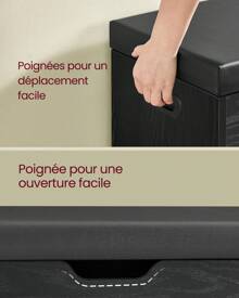 VASAGLE Banc à Chaussures Rembourré, Banc de Rangement, 3 Compartiments, Rangement Caché, Étagères, pour Salon, Entrée, Chambre, Capacité de Charge 150 kg - Noir - Voir 5