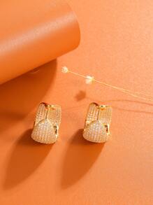 2pcs Luxury Cubic Zirconia Stud Earrings, Elegant Professional Office Look, High-End Fashion - Gold - View 2