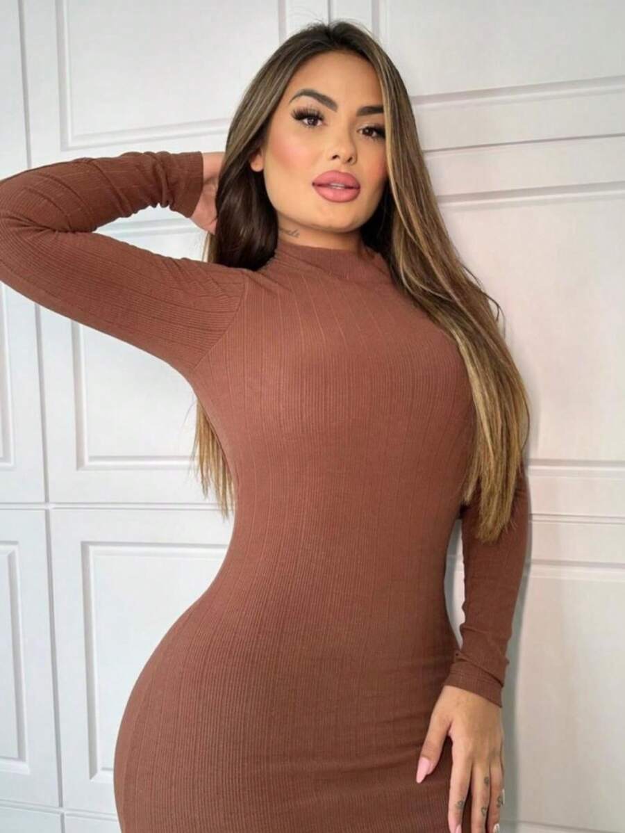 Long Dress With Back Detail And Butt Lifter - 鏽棕色 - 查看 1