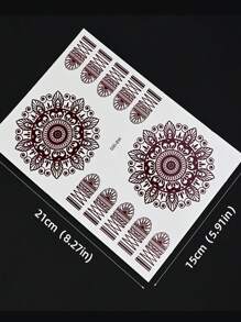 210X150MM 1 Sheets India Mehndi Design Brown Red Maroon Tattoo Stickers, Temporary Tattoos For Women, Waterproof Body Art Stickers, Hand Painted Henna Design, Long Lasting Fake Tattoos For Fingers And Back Of The Hand - 1pc Oblong Shape