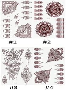 210X150MM 1 Sheets India Mehndi Design Brown Red Maroon Tattoo Stickers, Temporary Tattoos For Women, Waterproof Body Art Stickers, Hand Painted Henna Design, Long Lasting Fake Tattoos For Fingers And Back Of The Hand - 1pc Oblong Shape