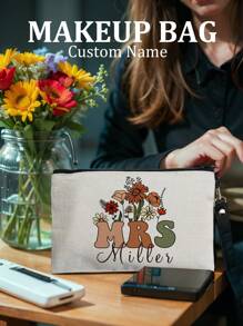 1pc Custom Name Makeup Bag For Teacher, Personalized Teacher Cosmetic Bag, Custom Travel Toiletry Bag, Custom Name Cosmetic Bag For Women Bridal Party Maid Of Honor Gifts Personalized Bridesmaid Gifts, Wedding Gift, Anniversary Gift, Valentine Gift, Birthday Gift, Mother's Day Gift, Best Friend Gift, Gift For Mom, Gift For Girlfriend, Gift For Her, Gift For Wife Back To School Gift Gift For Teacher