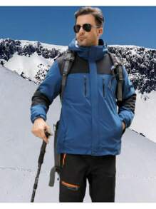 YOMEGO 男士三合一冬季连帽外套，带口袋的滑雪夹克，防水防风时尚外套，透气风衣，带温暖羊毛衬里，适合户外、慢跑、徒步旅行、露营