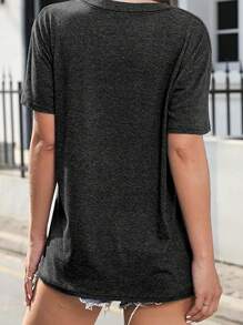 Plus-Size Women's Knitted Top Letter Print - 深灰色 - 查看 2