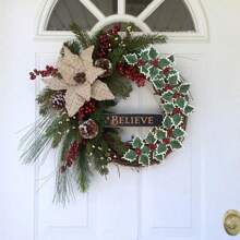 3件装仿真圣诞三角形三叉戟圣诞叶小红果浆果树枝插件DIY礼盒装饰配件 - 彩色 - 查看 7