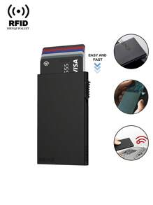 Anti-Theft ID Minimalist Card Holder Aluum Metal Wallets Pocket Case Bank Women Men Cardholder Box Card Holder Wallet Business Card Holder Credit Card Holder For Men Mini Wallet Card Wallet Rfid Wallet - Black - View 2