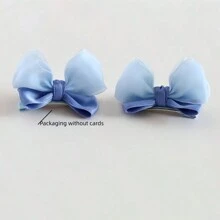 2pcs Girls' Bowknot Hairclips, Fresh Chiffon Headwear (Slight Color Difference May Occur Due To Fabric Batch Variation, Which Is Normal) - Blue - View 2