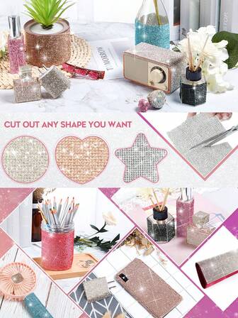 銀色鑽石貼紙胶带，可剪裁的DIY工藝胶帶，用於鏡子、汽車、服裝、禮品、派對、家居裝飾