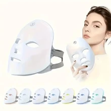 7 Color LED Mask, Rechargeable Photon Facial Skin Care Mask, Facial Beauty Skin Care Machine - White - View 3