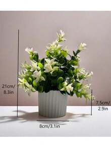 1株22.5厘米人造绿色植物，带双叉、球状物和浆果，双色草叶搭配白色花盆，适合客厅、办公室、书桌装饰。 - 彩色 - 查看 3