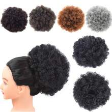 1 paquete de extensión de cabello postizo rizado rizado afro retro en moño con cordón para mujer - Multicolor - Ver 5